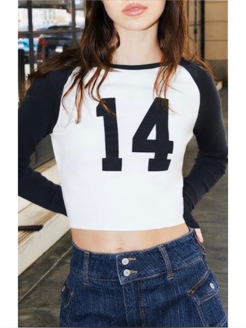 John Galt Brandy Melville Long Sleeve Raglan Cropped Shirt 100% Cotton